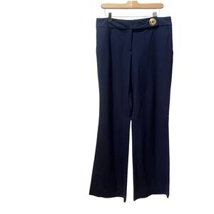 Tory Burch Navy Blue Wide Leg Wool Pants Size 10 Flat Front Classic